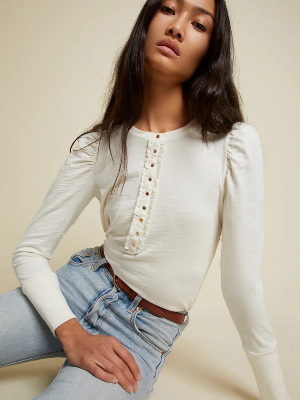 Nation LTD Clementine Top Off White Ivory Ruffle 100% Cotton Medium